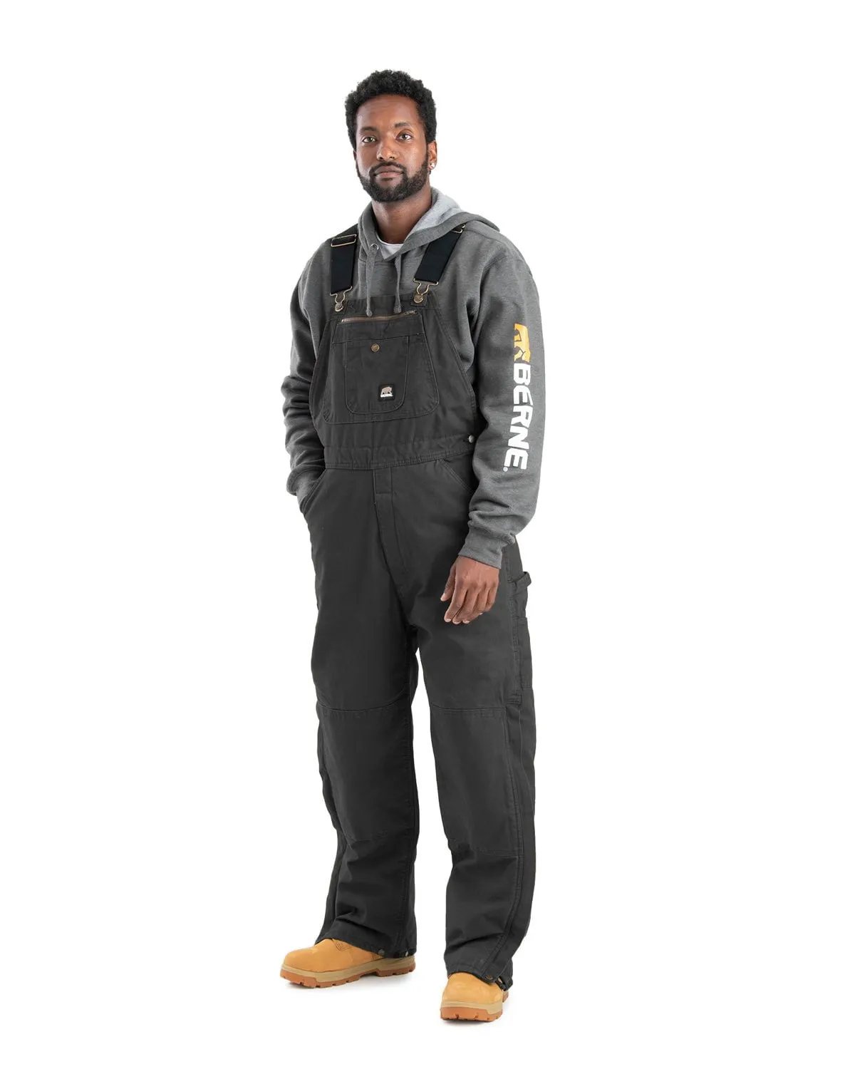 Berne Mens Heartland Insulated Washed Duck Black 100% Cotton Bib Overall