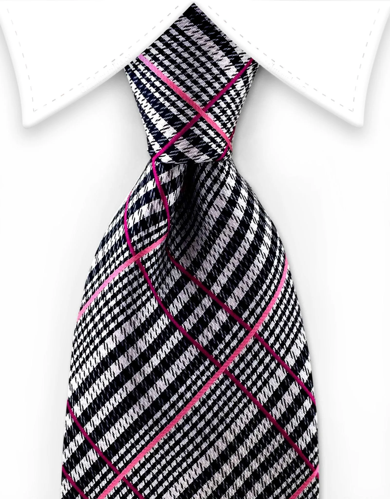 Black, Pink & Silver Plaid Tie