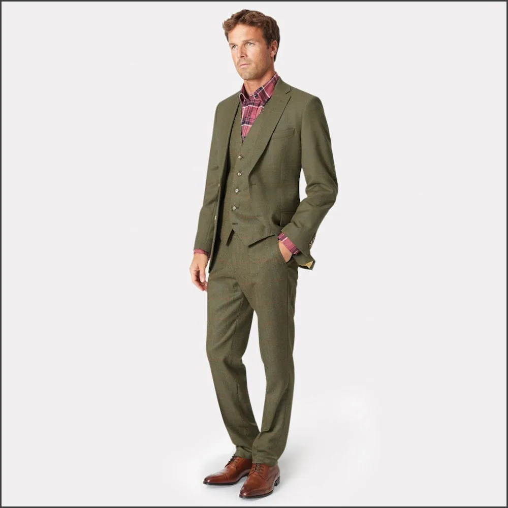 Brook Taverner Dalton Olive Check Wool Suit - Waistcoat Optional--