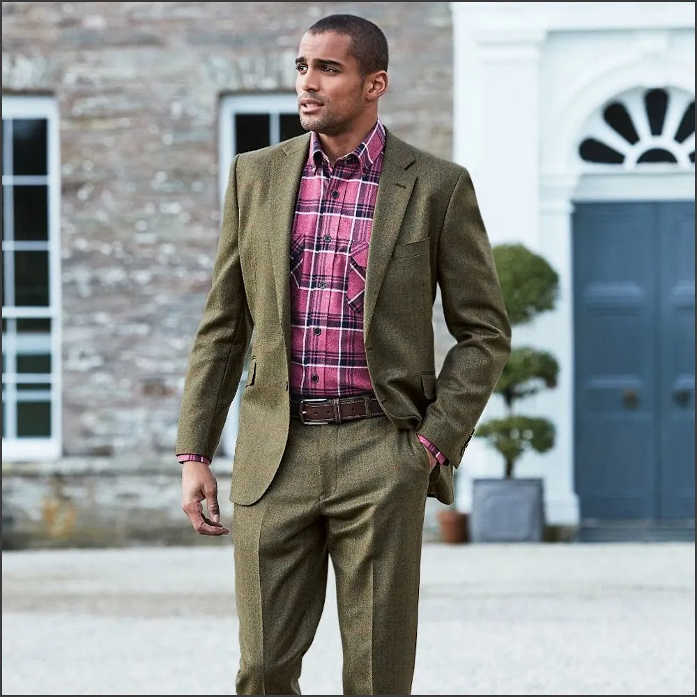 Brook Taverner Dalton Olive Check Wool Suit - Waistcoat Optional--