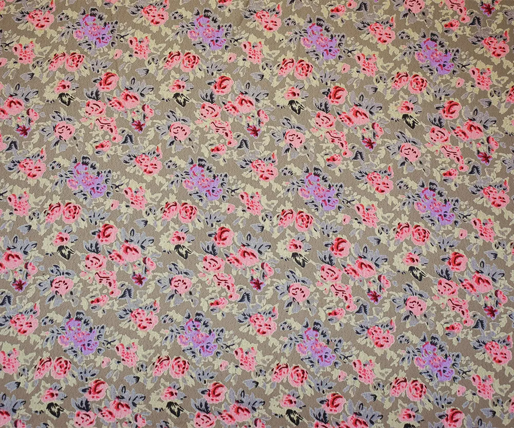 Brown-Pink-Purple Floral Printed Rayon Crepe Faille Woven Fabric