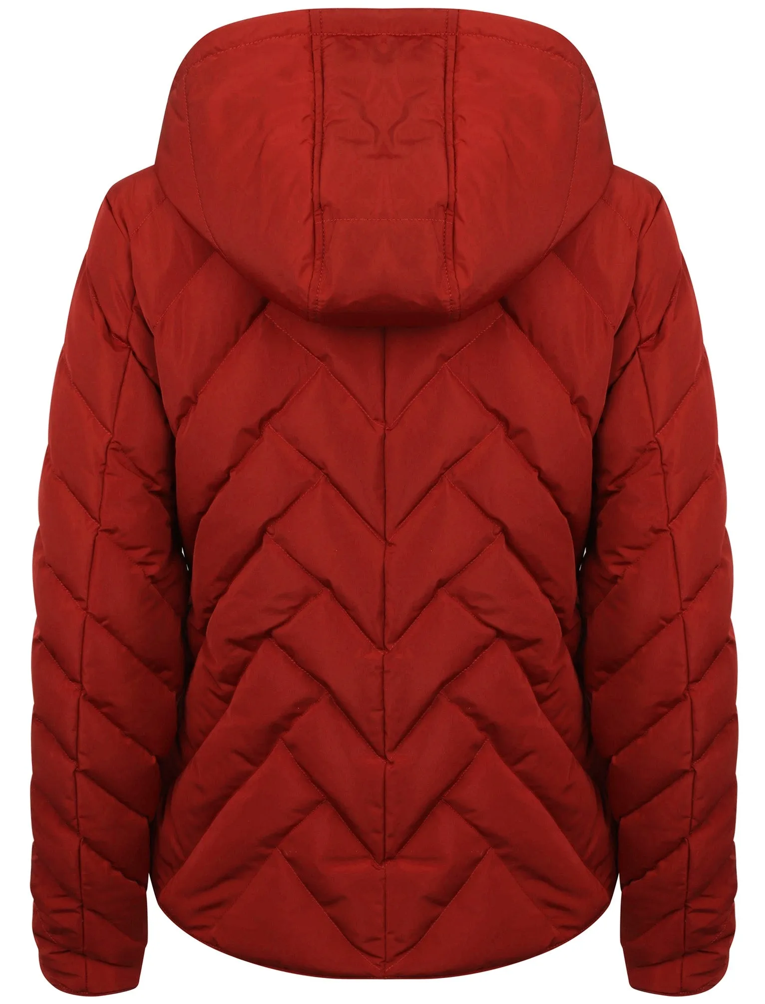 Chateau Zig Zag Quilted Hooded Puffer Jacket in Merlot - Tokyo Laundry