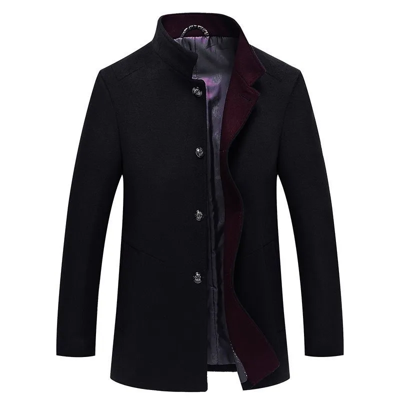 Comfortable Woolen Mid-Length Single-Breasted Winter Trench Coat