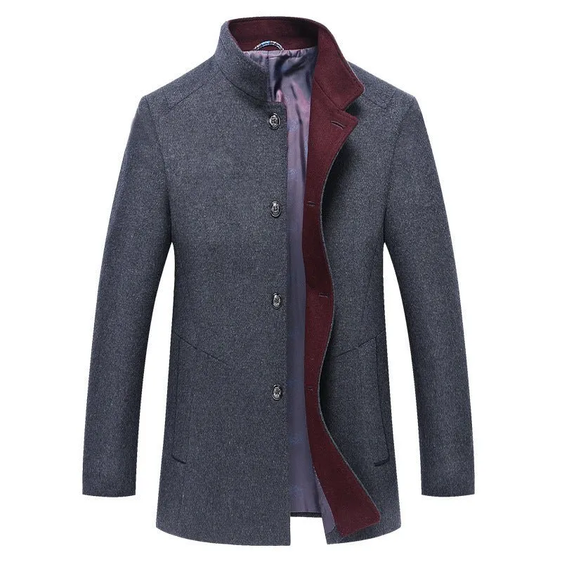 Comfortable Woolen Mid-Length Single-Breasted Winter Trench Coat