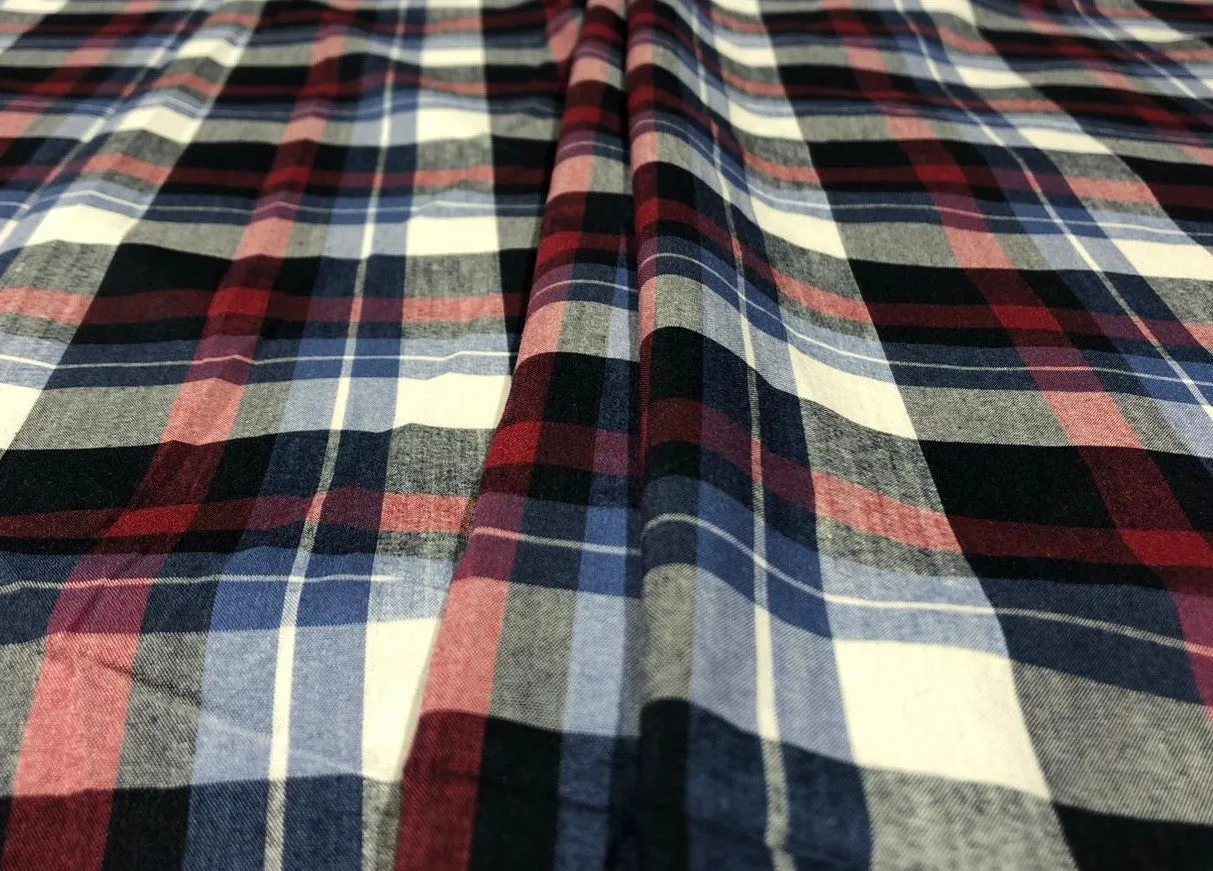 COTTON POPLIN BUFFALO PLAIDS available in 2 colors RED/BLUE/NAVY/WHITE and BLACK AND WHITE