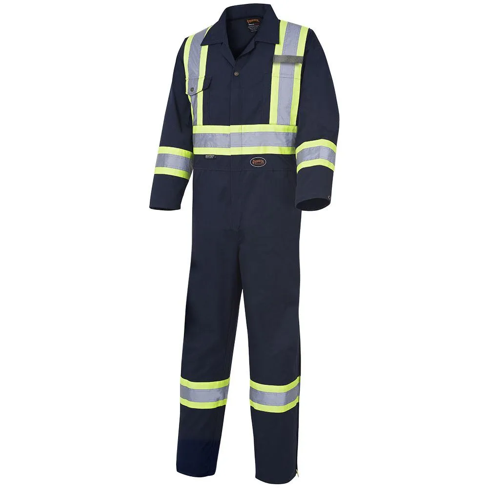 Coveralls - Pioneer Navy Polyester/Cotton Safety Coveralls with Boot Access Zippers, 516 / 516T