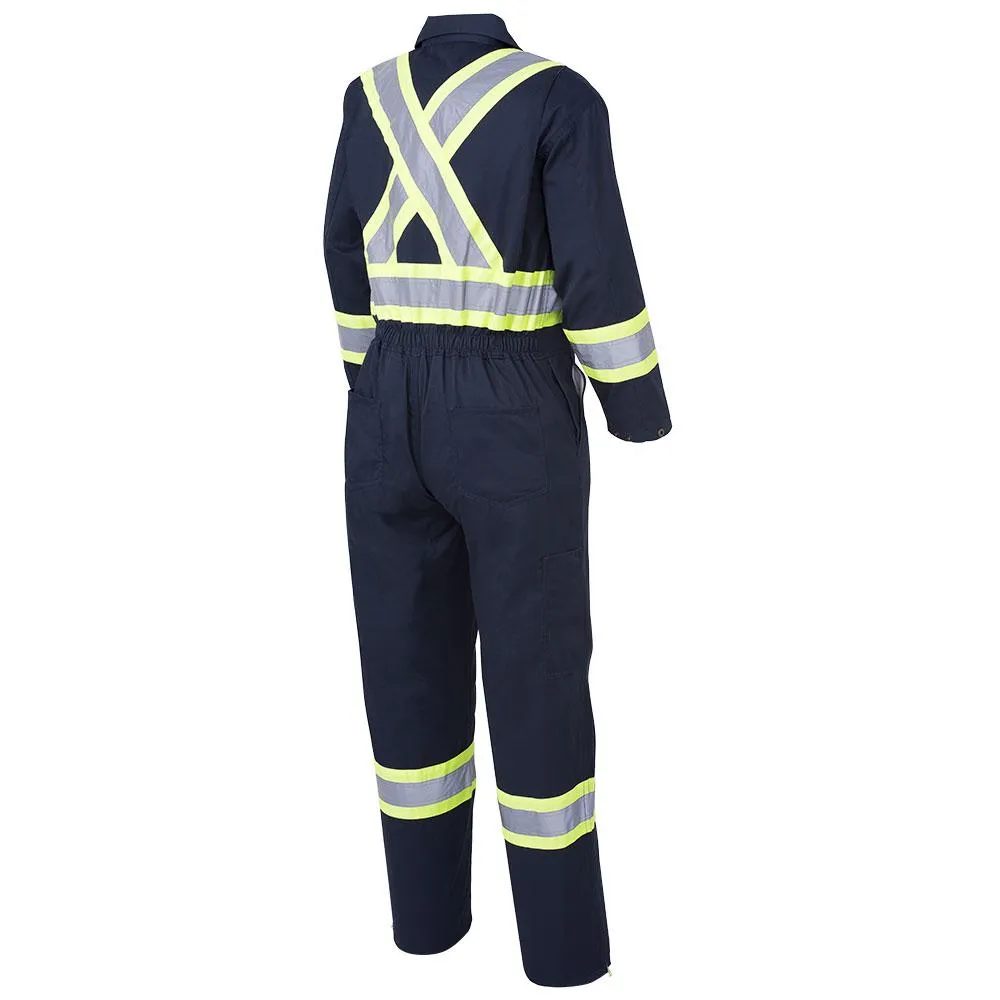 Coveralls - Pioneer Navy Polyester/Cotton Safety Coveralls with Boot Access Zippers, 516 / 516T