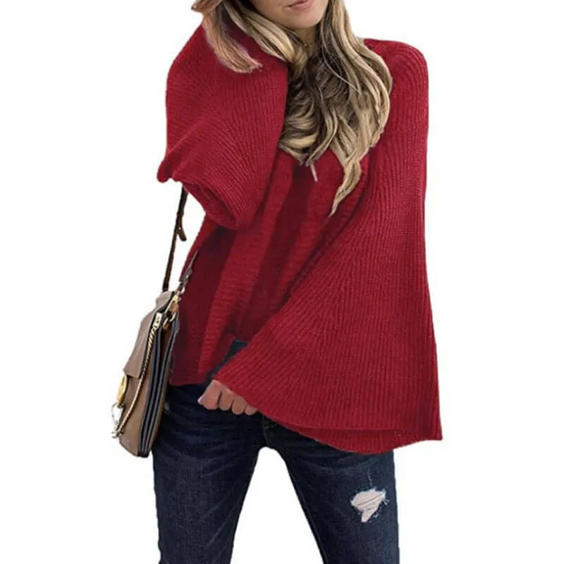 Crew Neck Bell Sleeve Pullover Sweater