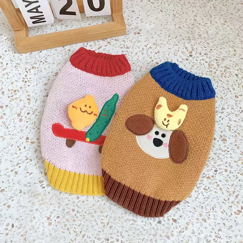 Cute Plush Cartoon Embroidered Pet Knitted Sweaters