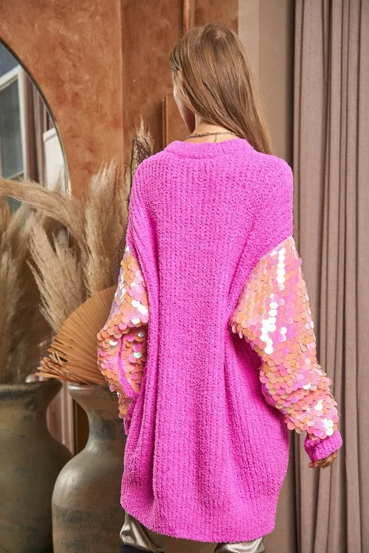 Dave & Dani Sequin Sleeve Sweater Knit Tunic Top