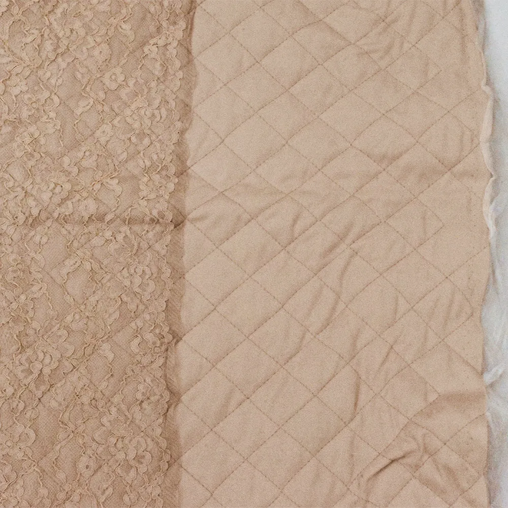 Dusty Beige-Beige Floral Lace Quilt Knit Fabric