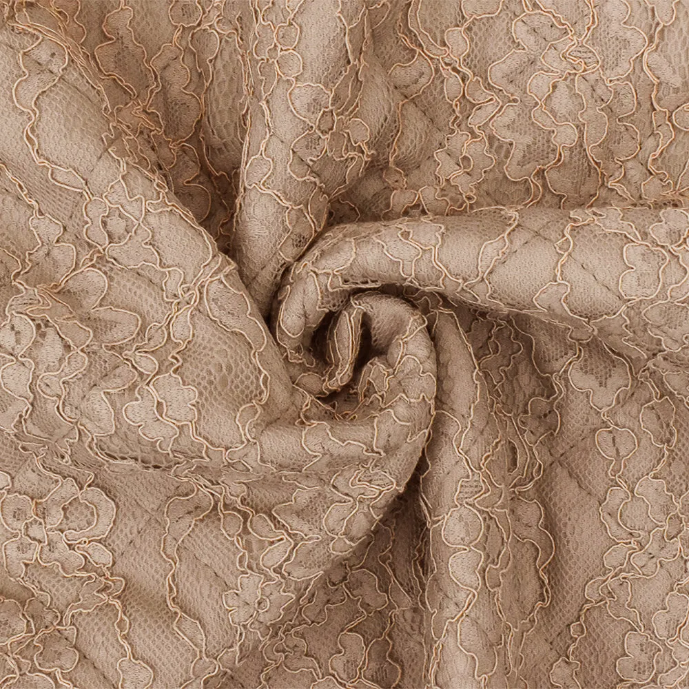 Dusty Beige-Beige Floral Lace Quilt Knit Fabric