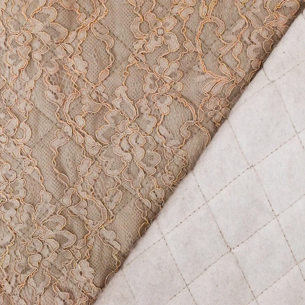 Dusty Beige-Beige Floral Lace Quilt Knit Fabric