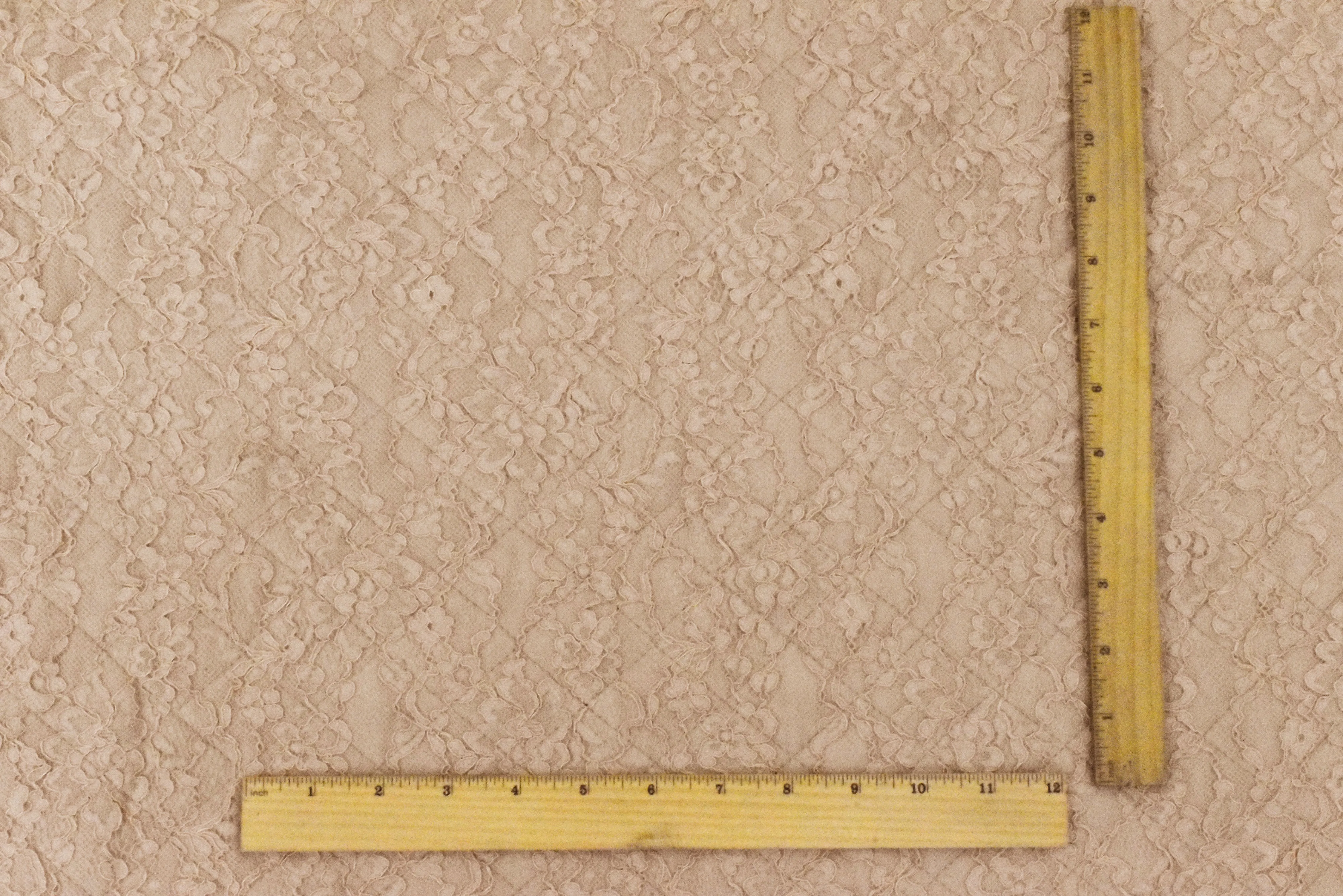 Dusty Beige-Beige Floral Lace Quilt Knit Fabric