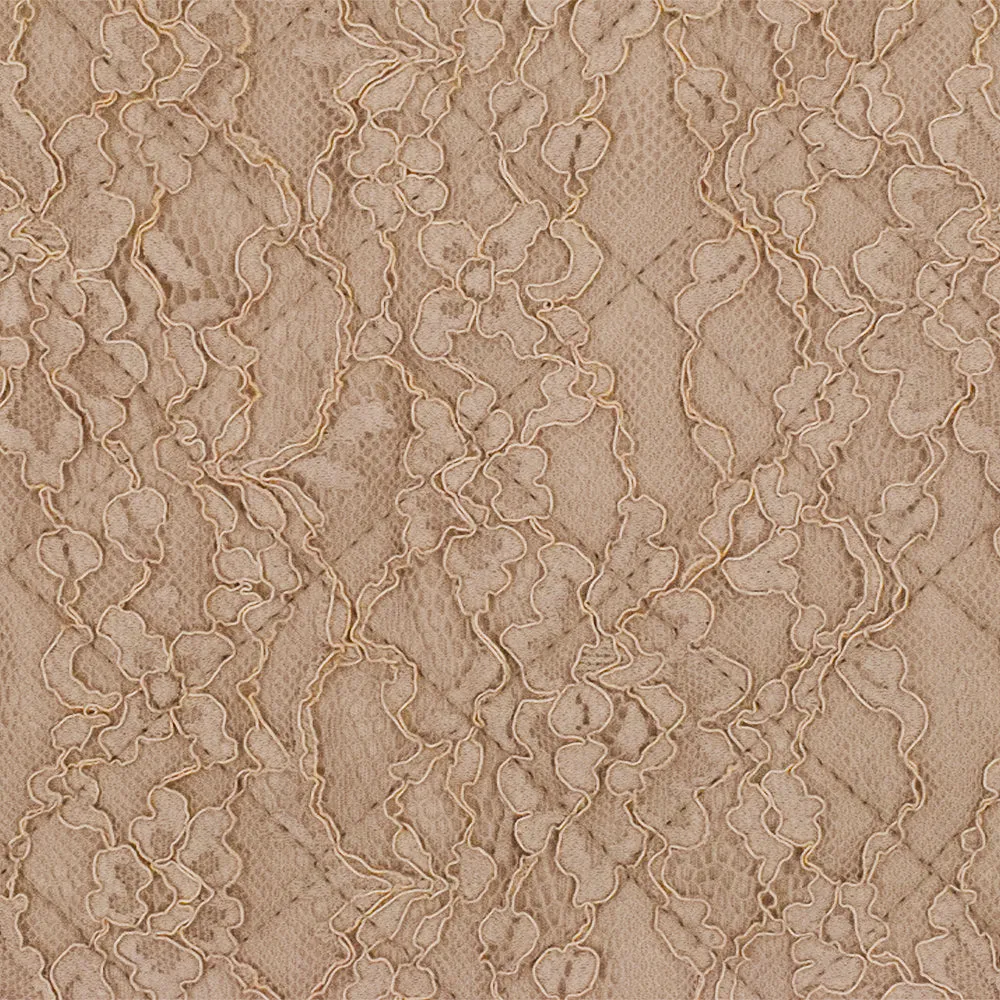 Dusty Beige-Beige Floral Lace Quilt Knit Fabric