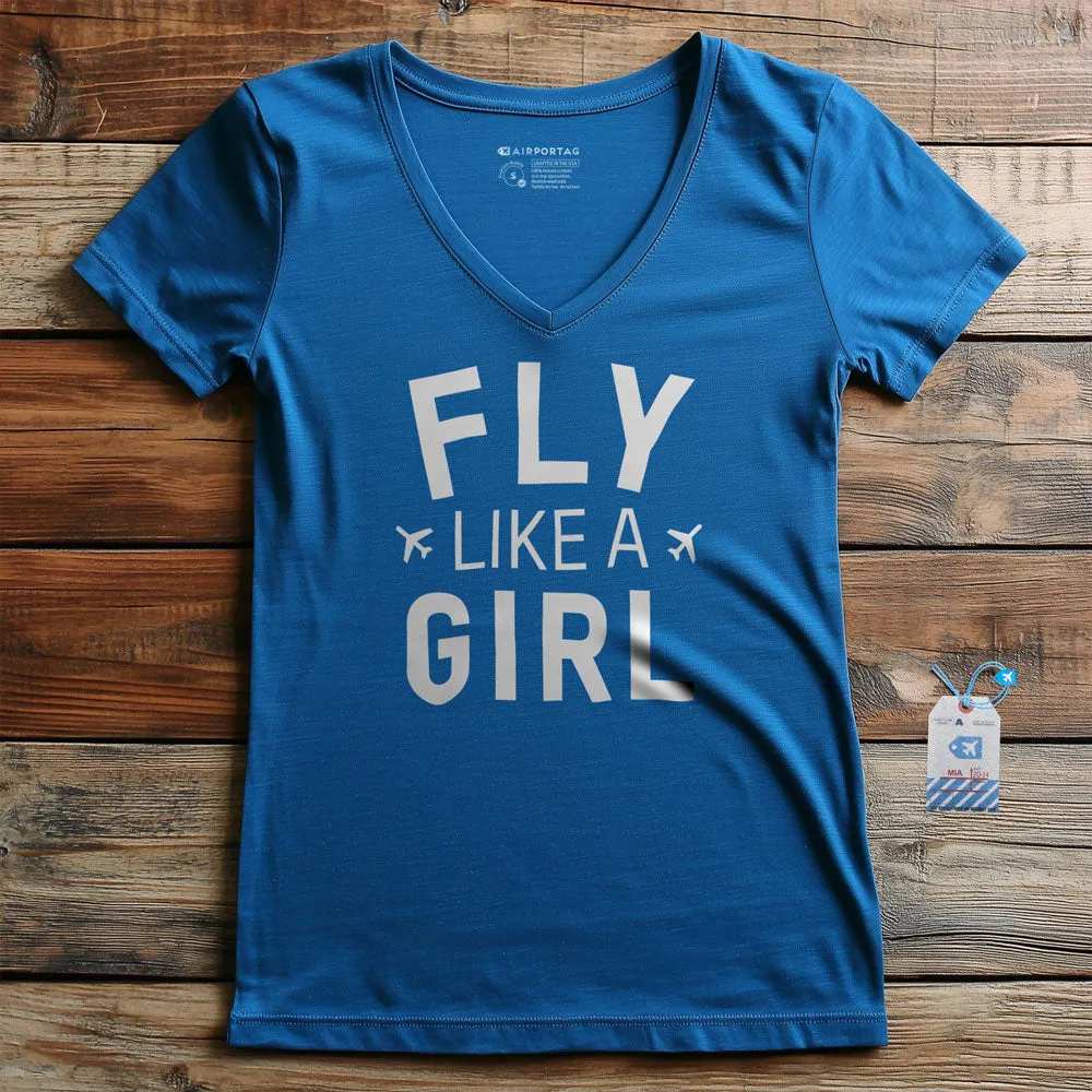 Fly Like A Girl - Women's V-Neck T-Shirt