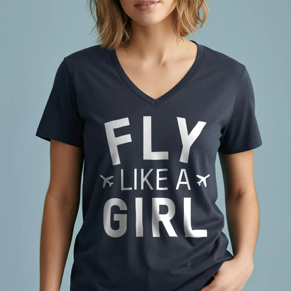 Fly Like A Girl - Women's V-Neck T-Shirt