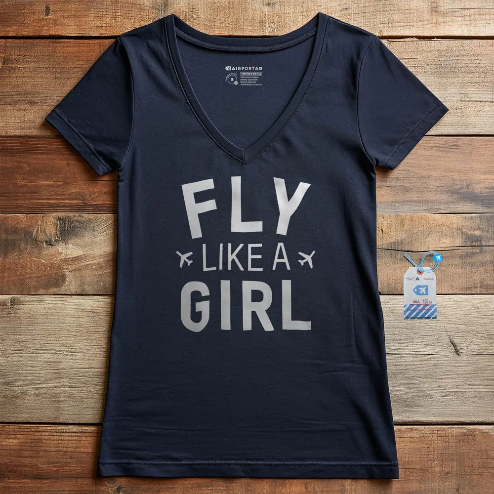 Fly Like A Girl - Women's V-Neck T-Shirt