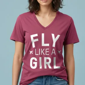 Fly Like A Girl - Women's V-Neck T-Shirt