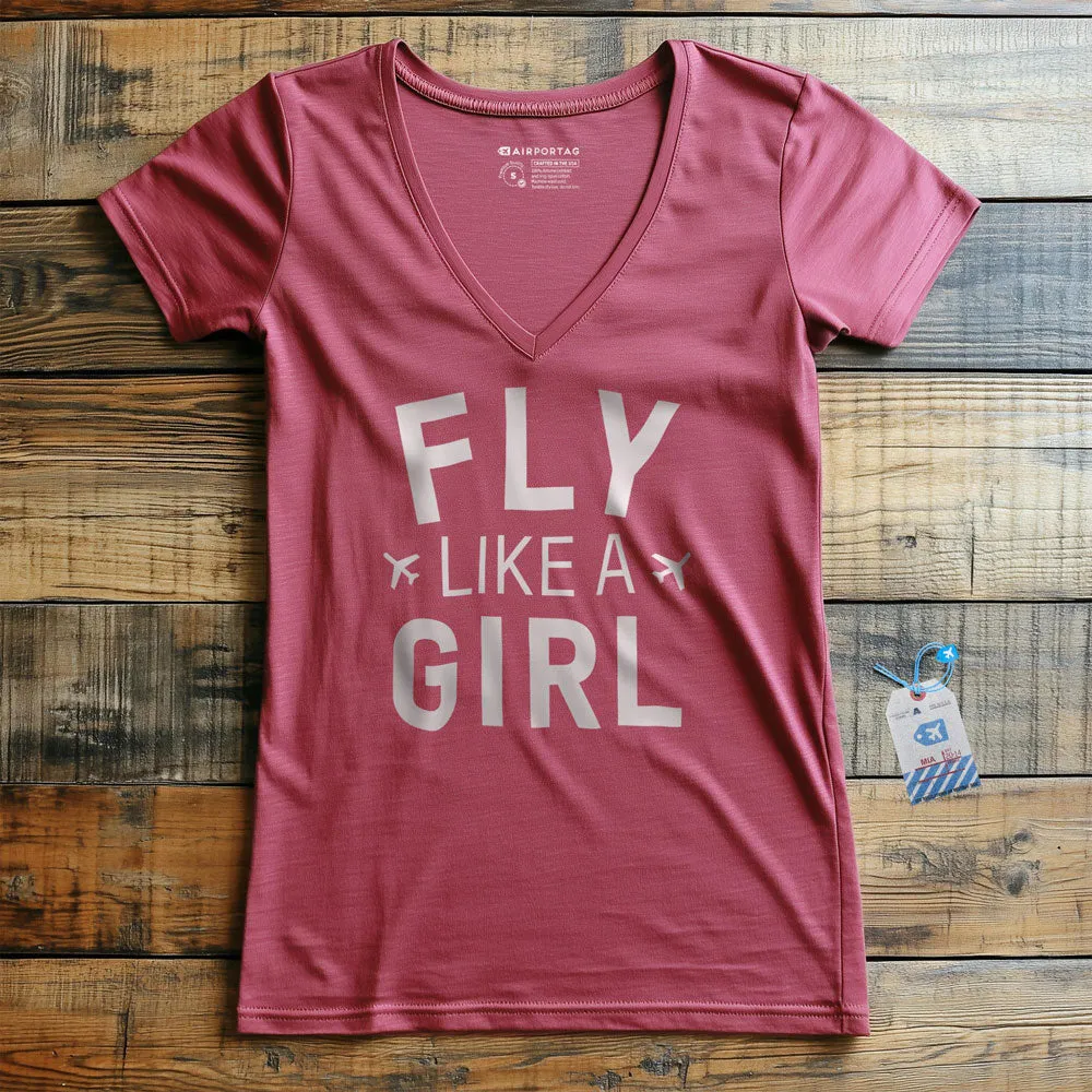 Fly Like A Girl - Women's V-Neck T-Shirt