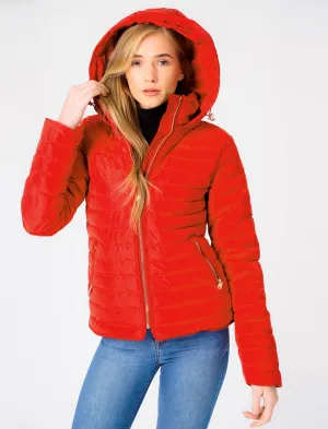 Ginger 2 Quilted Hooded Puffer Jacket in Crimson - Tokyo Laundry