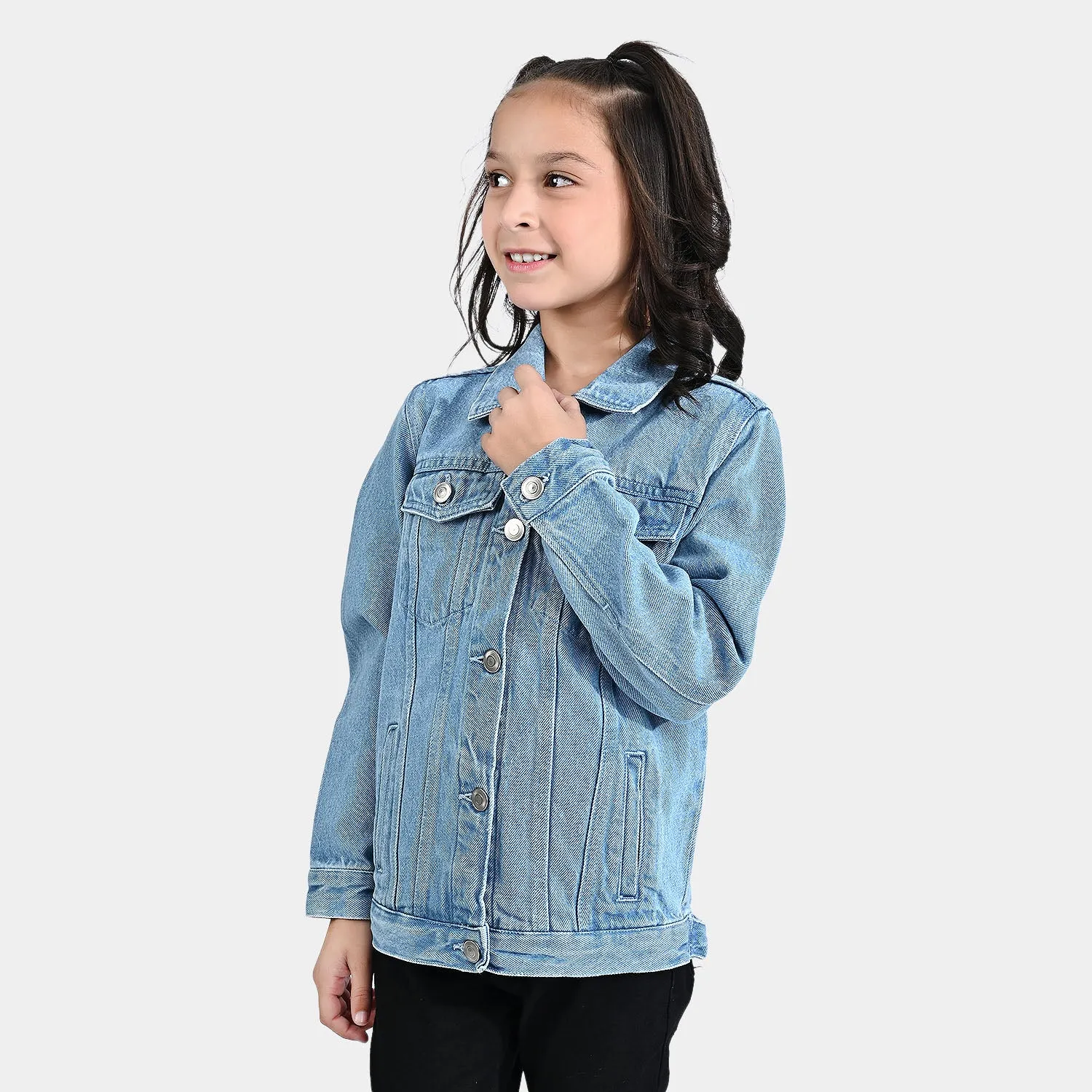 Girls Denim rigid Woven Jacket Basic-Ice Blue