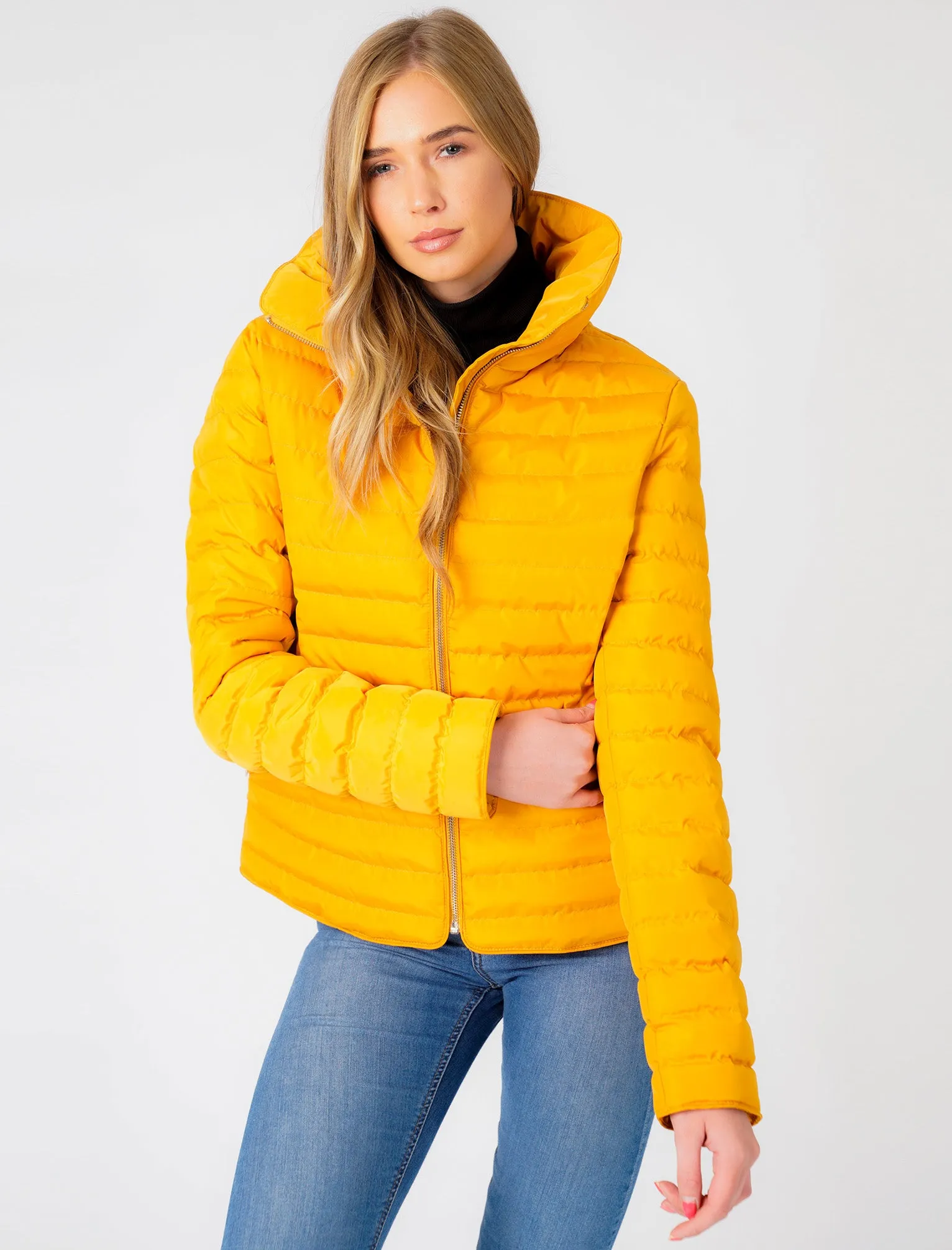 Honey 2 Funnel Neck Quilted Jacket in Old Gold - Tokyo Laundry