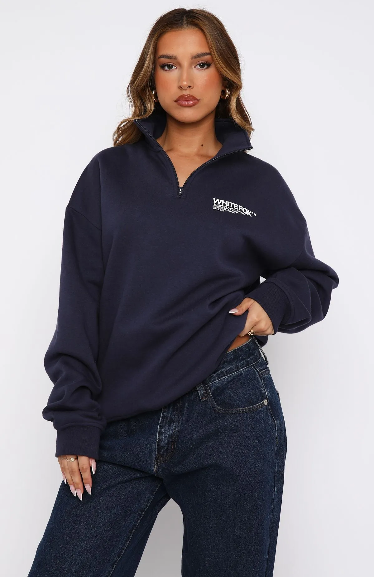 Like No One Else Zip Front Sweater Navy