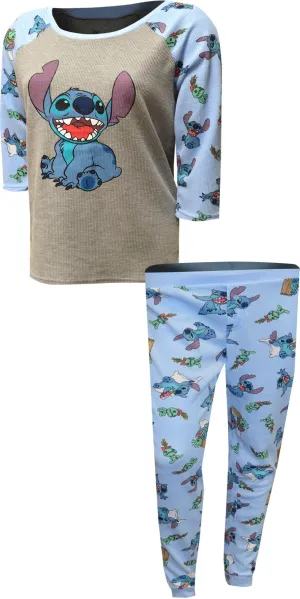 Lilo and Stitch Blue Thermal Waffle Pajama Set