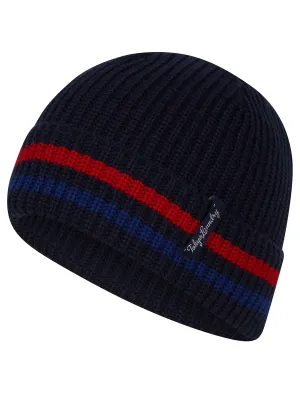 Men's Arnfinn Striped Rib Knit Beanie Hat in Sky Captain Navy - Tokyo Laundry