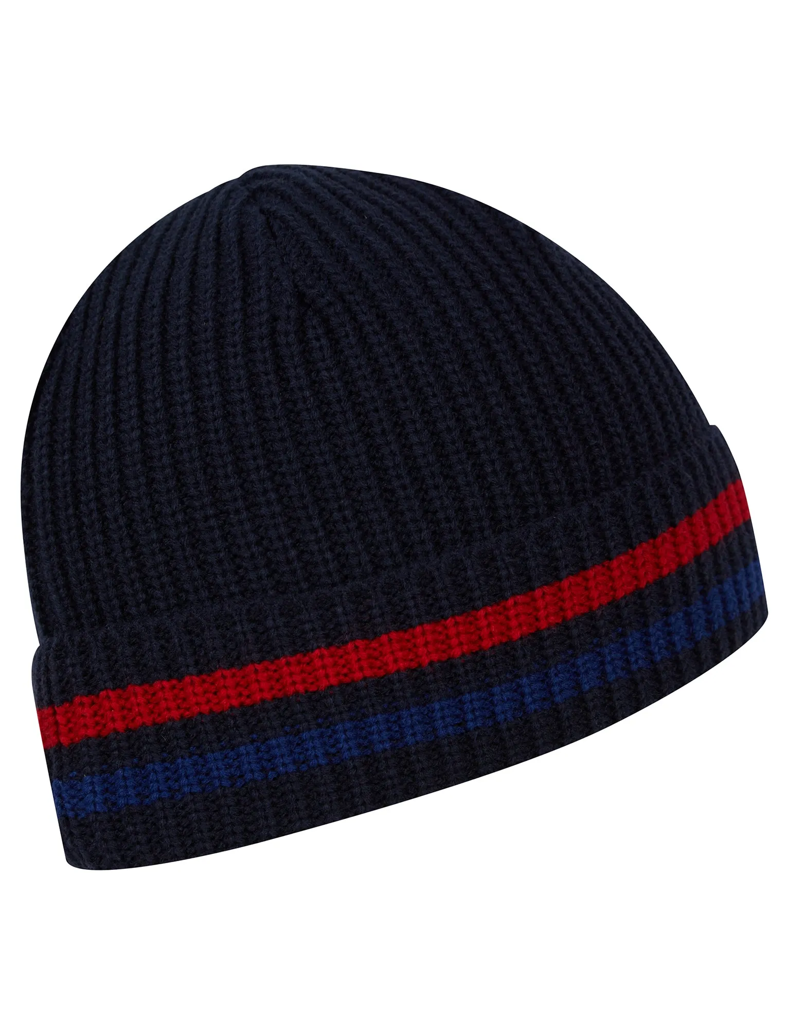 Men's Arnfinn Striped Rib Knit Beanie Hat in Sky Captain Navy - Tokyo Laundry