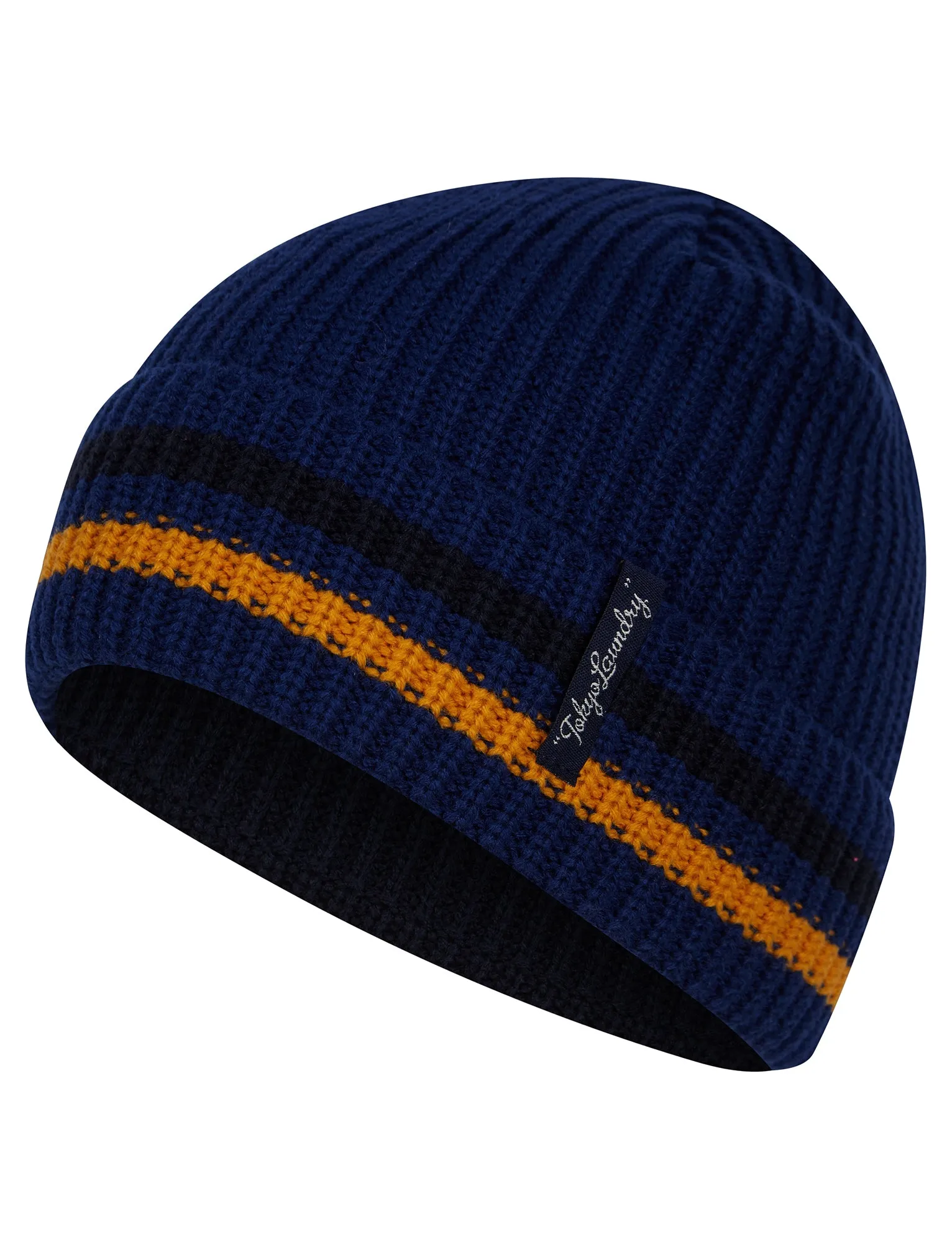 Men's Arnfinn Striped Rib Knit Beanie Hat in Twilight Blue - Tokyo Laundry