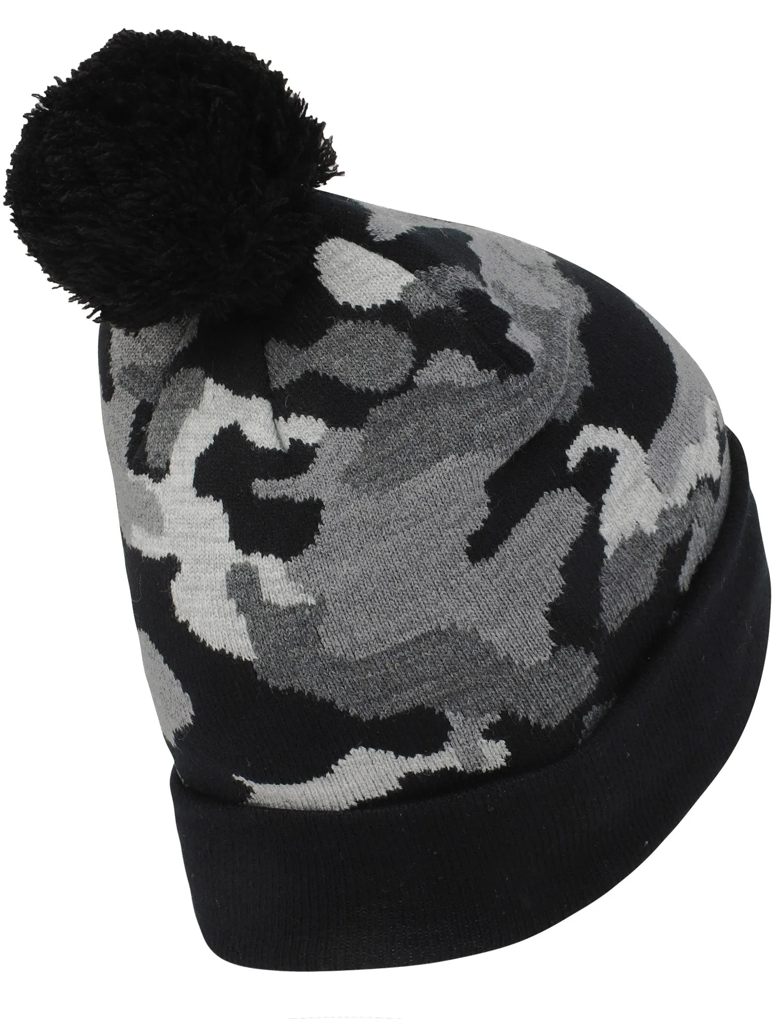 Men's Odysseus Camo Print Jacquard Bobble Hat in Black - Tokyo Laundry