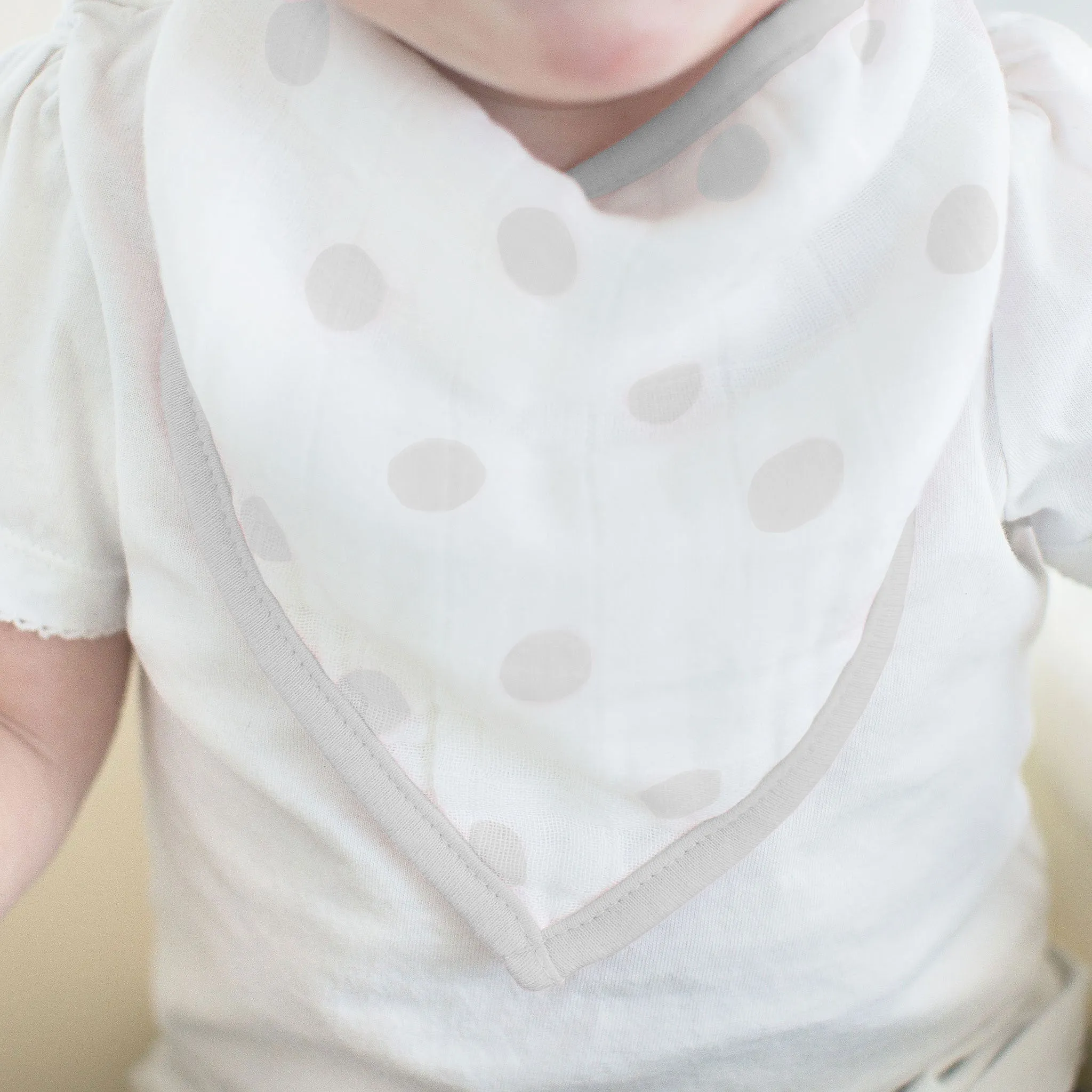 Moisture Wicking Muslin Bandanna Bib - French Dots, Sterling