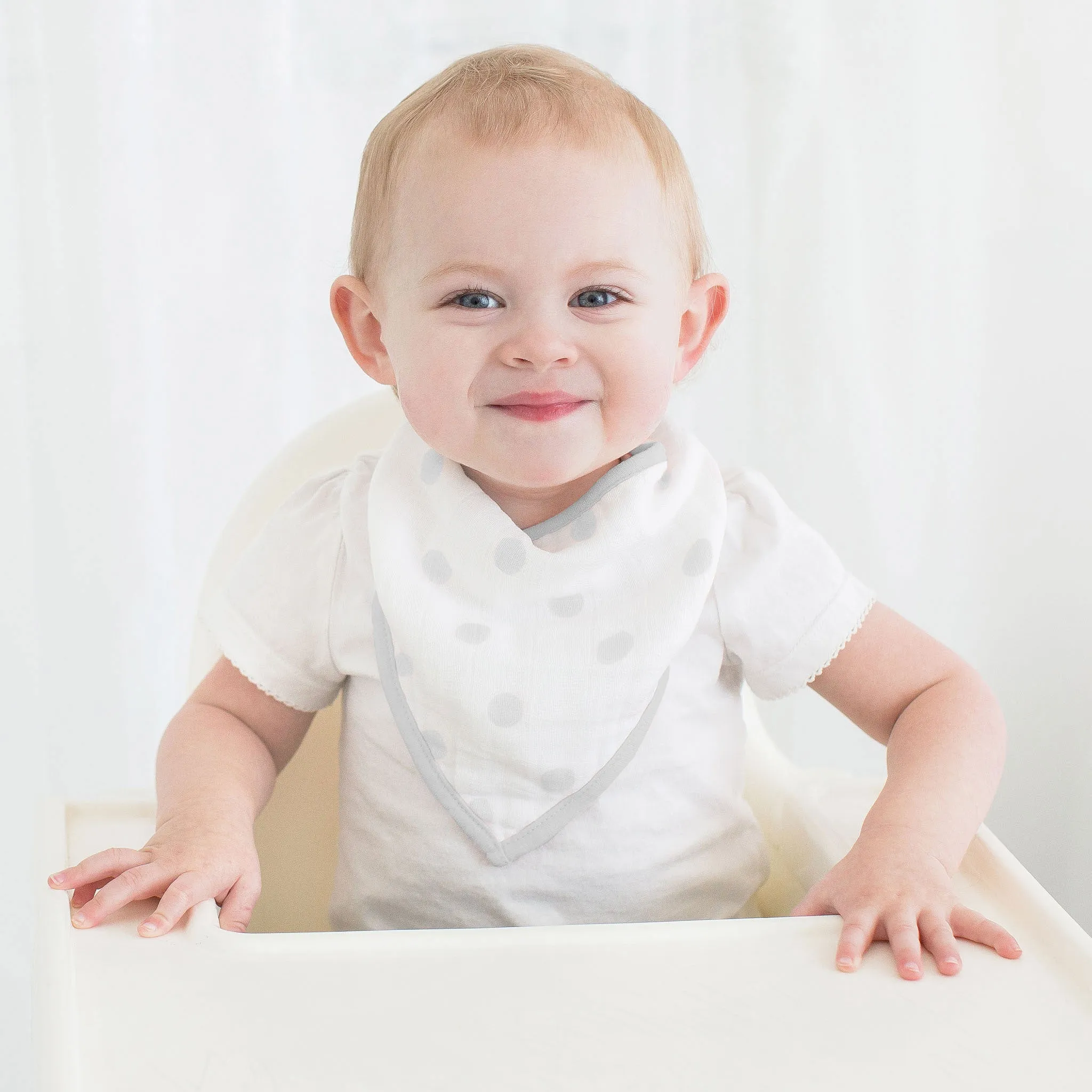 Moisture Wicking Muslin Bandanna Bib - French Dots, Sterling