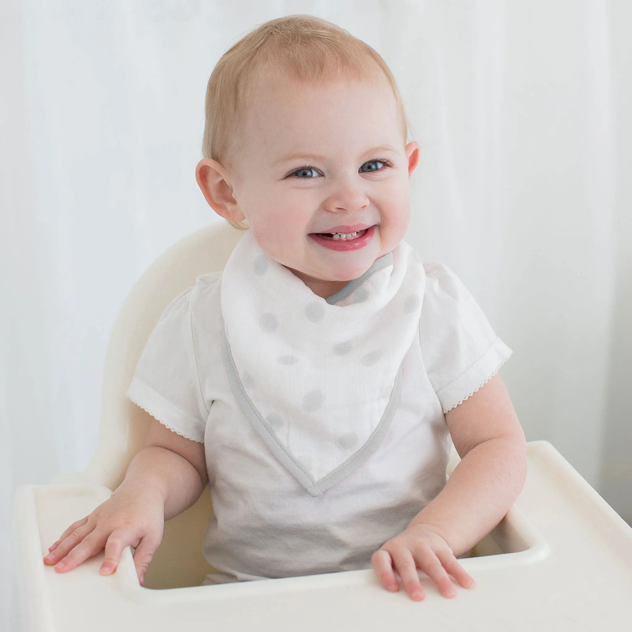 Moisture Wicking Muslin Bandanna Bib - French Dots, Sterling