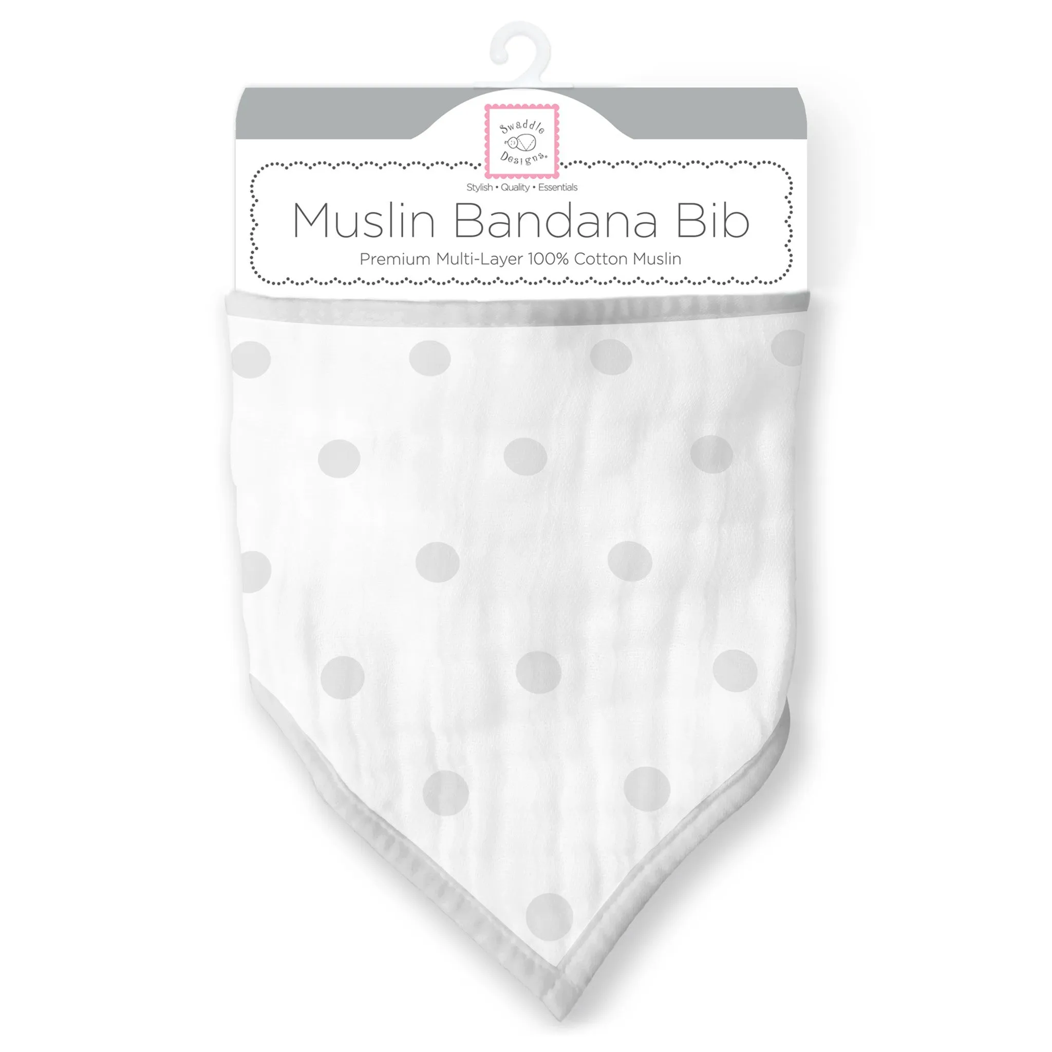 Moisture Wicking Muslin Bandanna Bib - French Dots, Sterling