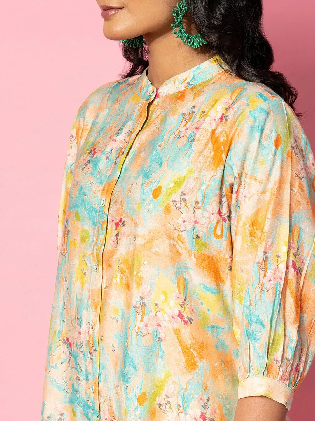 Multicoloured Printed Silk Blend Co-Ords