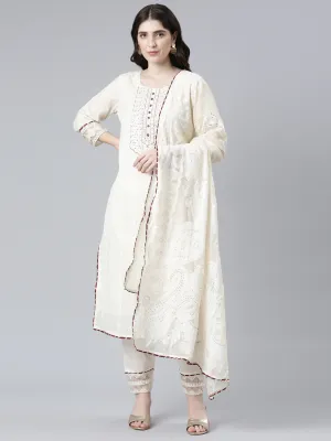 Neeru's Cream Regular Straight Solid Readymade suits