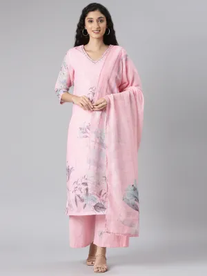 Neerus Rose Straight Casual Floral Kurta and plazzo with Dupatta