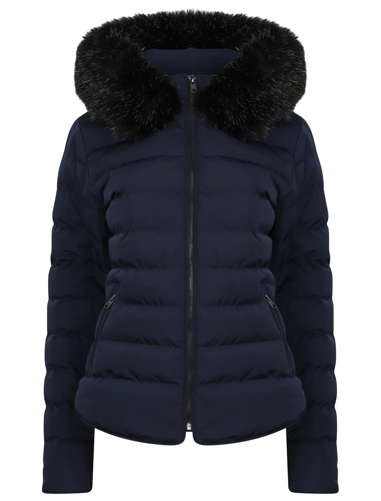 Pepper Quilted Hooded Jacket With Detachable Fur Trim In Peacoat - Tokyo Laundry