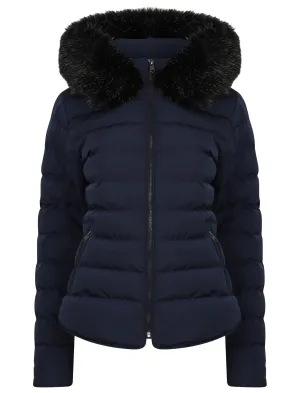 Pepper Quilted Hooded Jacket With Detachable Fur Trim In Peacoat - Tokyo Laundry