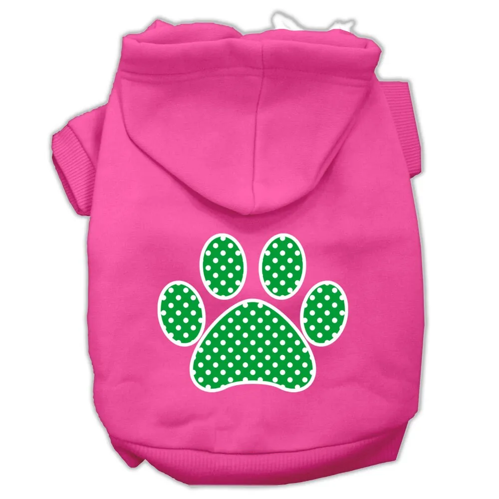 Pet Dog & Cat Hoodie Screen Printed, "Green Swiss Dots Paw"