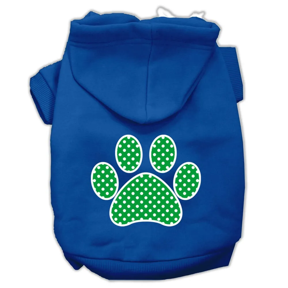 Pet Dog & Cat Hoodie Screen Printed, "Green Swiss Dots Paw"