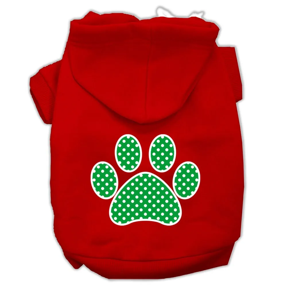 Pet Dog & Cat Hoodie Screen Printed, "Green Swiss Dots Paw"