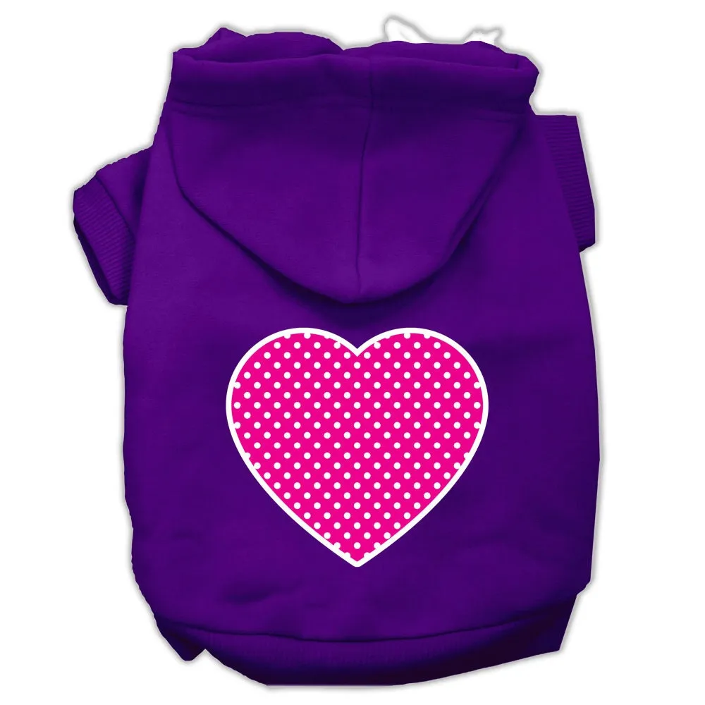 Pet Dog & Cat Hoodie Screen Printed, "Pink Swiss Dots Heart"