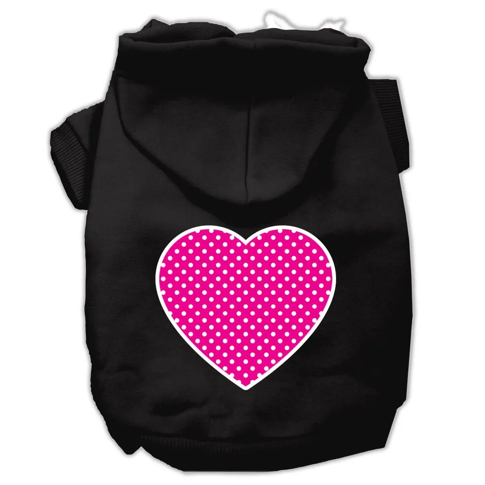 Pet Dog & Cat Hoodie Screen Printed, "Pink Swiss Dots Heart"