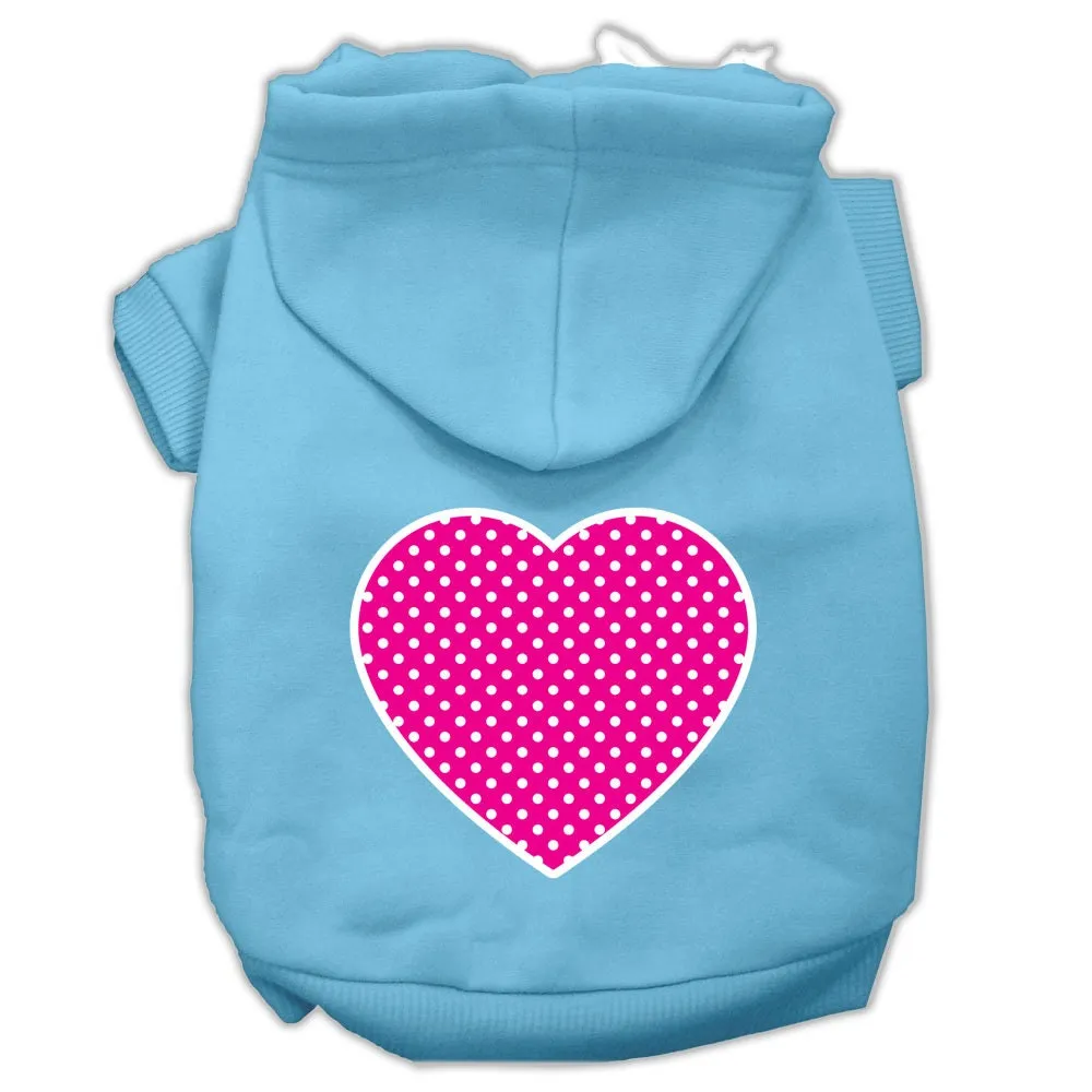 Pet Dog & Cat Hoodie Screen Printed, "Pink Swiss Dots Heart"