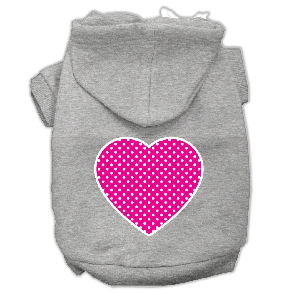 Pet Dog & Cat Hoodie Screen Printed, "Pink Swiss Dots Heart"