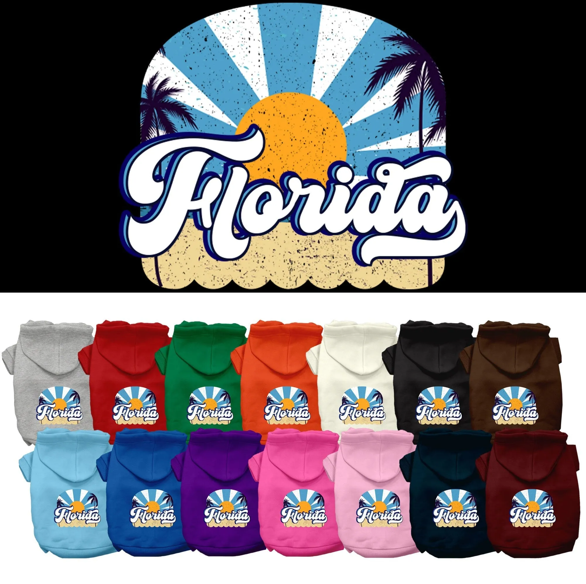 Pet Dog & Cat Screen Printed Hoodie for Medium to Large Pets (Sizes 2XL-6XL), "Florida Coast"